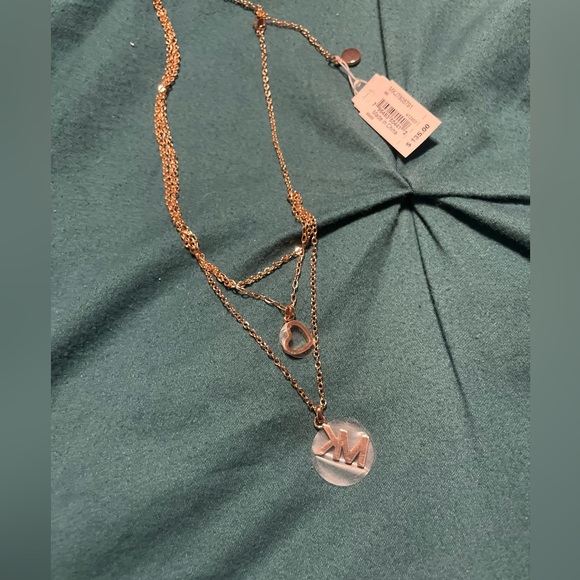NEW NIB MICHAEL KORS 3 LAYER ROSE GOLD NECKLACE MK HEART BOXED JEWELRY - Picture 9 of 11
